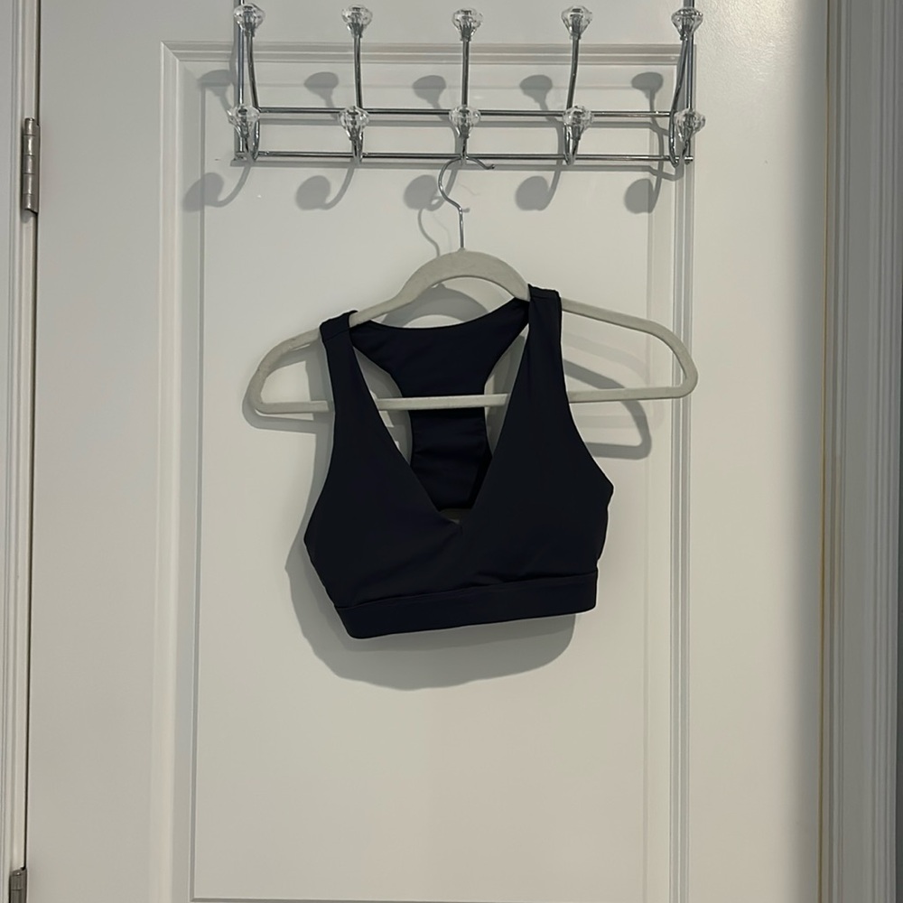 Gray V Neck Sports Bra